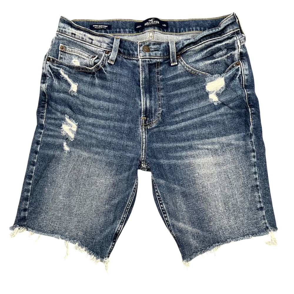 Hollister Blue Distressed Epic Flex Skinny Denim Shorts Mens Size 31